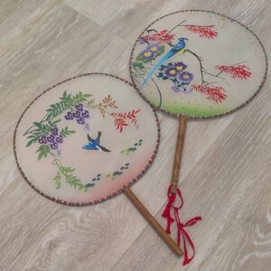 Vintage Handheld Fans with Bird and Floral Design